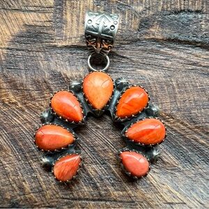 Sterling Silver Spiny Oyster Shell Naja Crescent Pendant Southwestern Jewelry